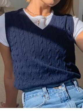 Brandy Melville Navy Cable-Knit V-Neck Sweater Vest